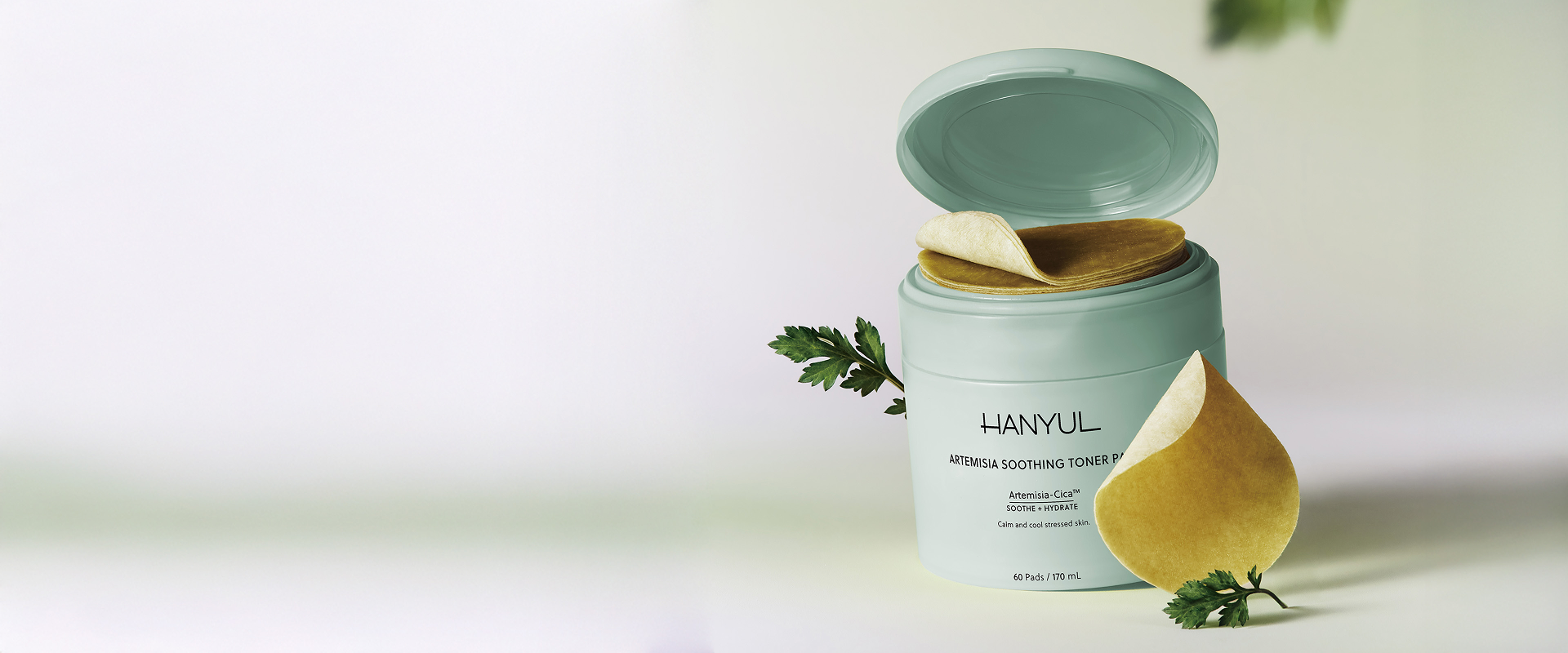 There are two Artemisia Soothing Gel Creams displayed alongside mugwort, with the top jar shown with its lid open