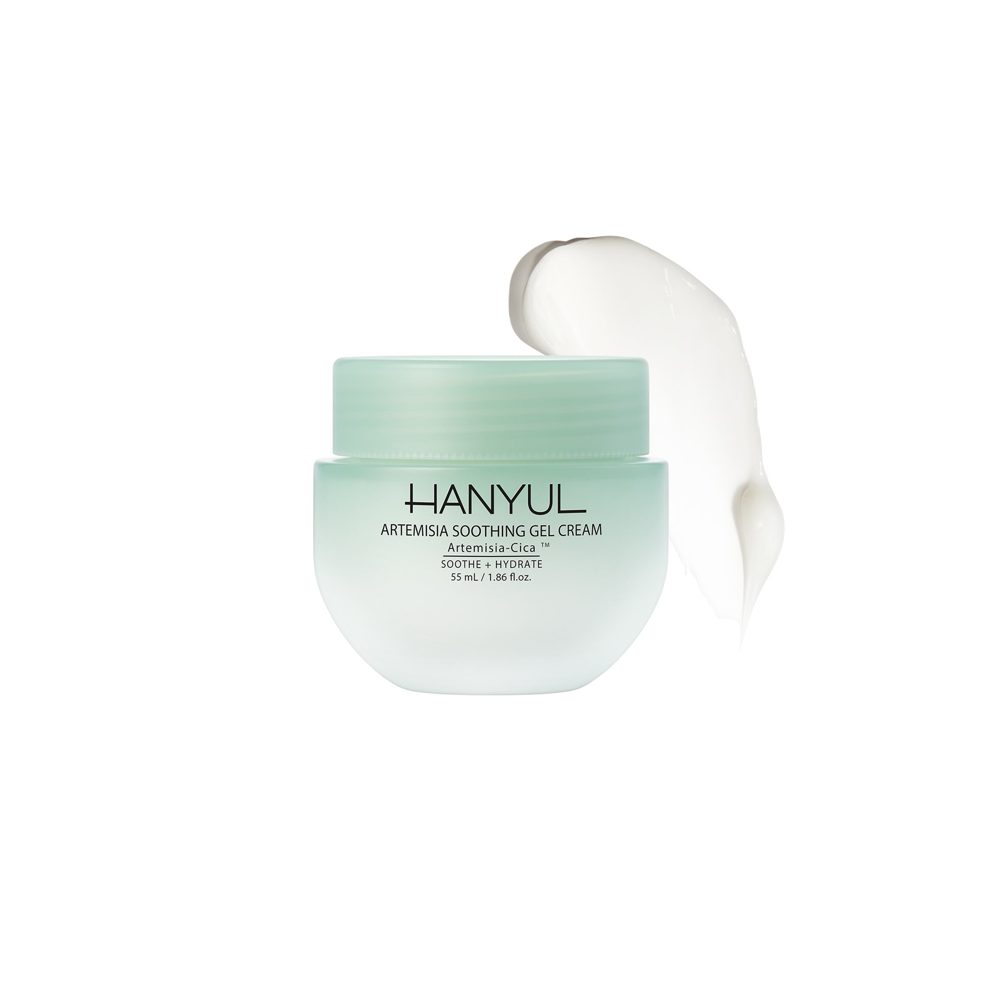 HANYUL Artemisia Soothing Gel Cream product image with cream smear.